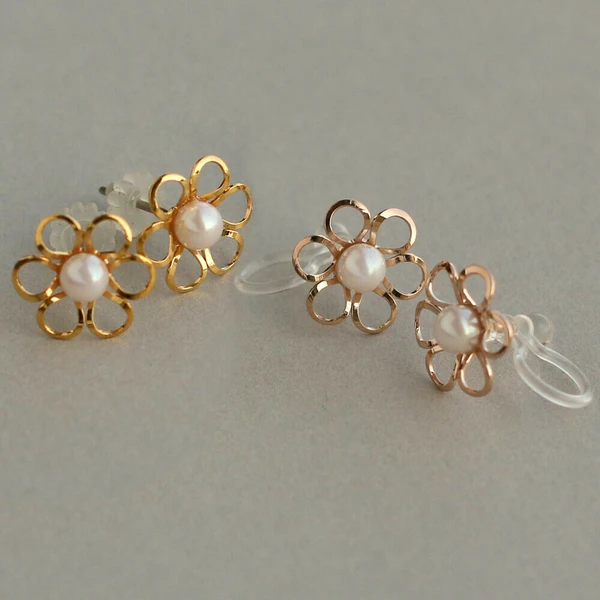 🌸柔光一點・日系珍珠夾式耳環