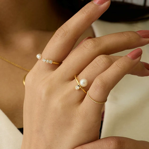 🫧三珠微光｜K18鍍金珍珠戒指