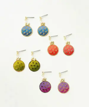 青紋葉語・日本製幾何耳環｜復古藍紋樹脂 x 通透玻璃，親膚鈦針