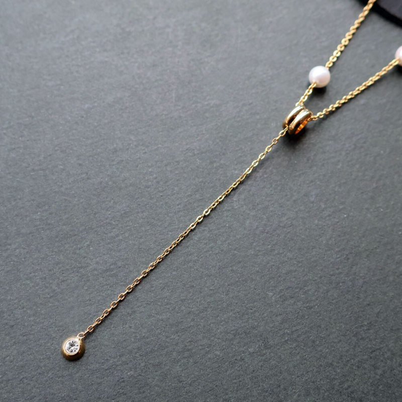 法式氣質-珍珠項鍊-K18鍍金 (保色持久/敏感肌專用)