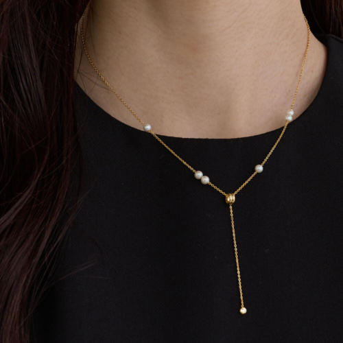 法式氣質-珍珠項鍊-K18鍍金 (保色持久/敏感肌專用)