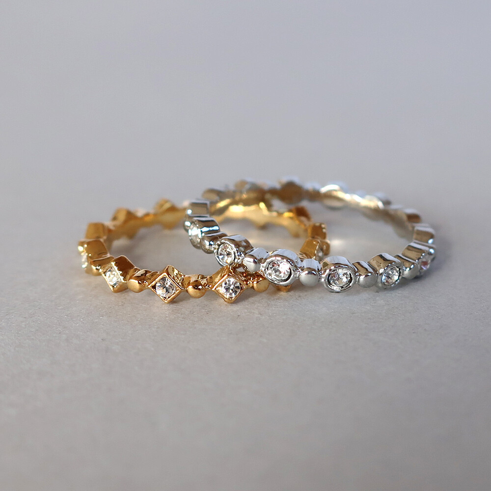 日本製 Preciosa寶仕奧莎水鑽戒指 | K18鍍金 幾何圖形線戒 (菱形) | 2mm細戒指