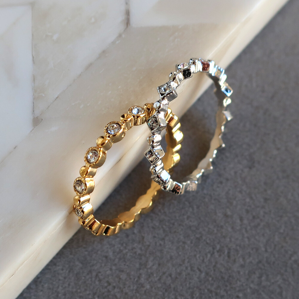 日本製 Preciosa寶仕奧莎水鑽戒指 | K18鍍金 幾何圖形線戒 (菱形) | 2mm細戒指