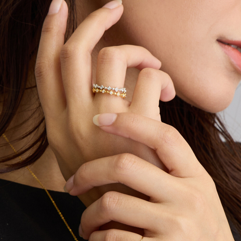 日本製 Preciosa寶仕奧莎水鑽戒指 | K18鍍金 幾何圖形線戒 (菱形) | 2mm細戒指