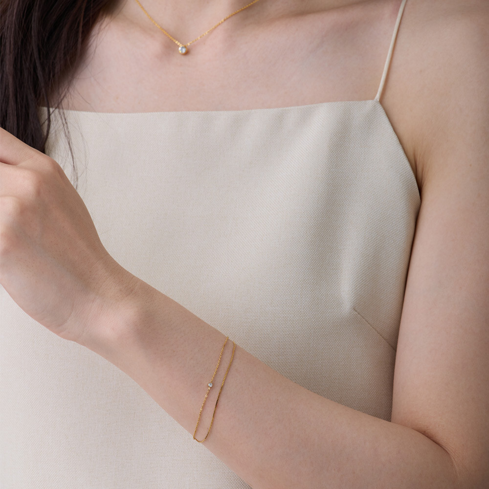 26 日本製-玫瑰金雙層手鍊 | 極簡單鑽-細鍊-氣質手環