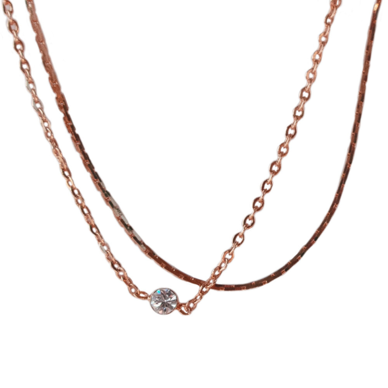 28 日本製-玫瑰金雙層手鍊 | 極簡單鑽-細鍊-氣質手環