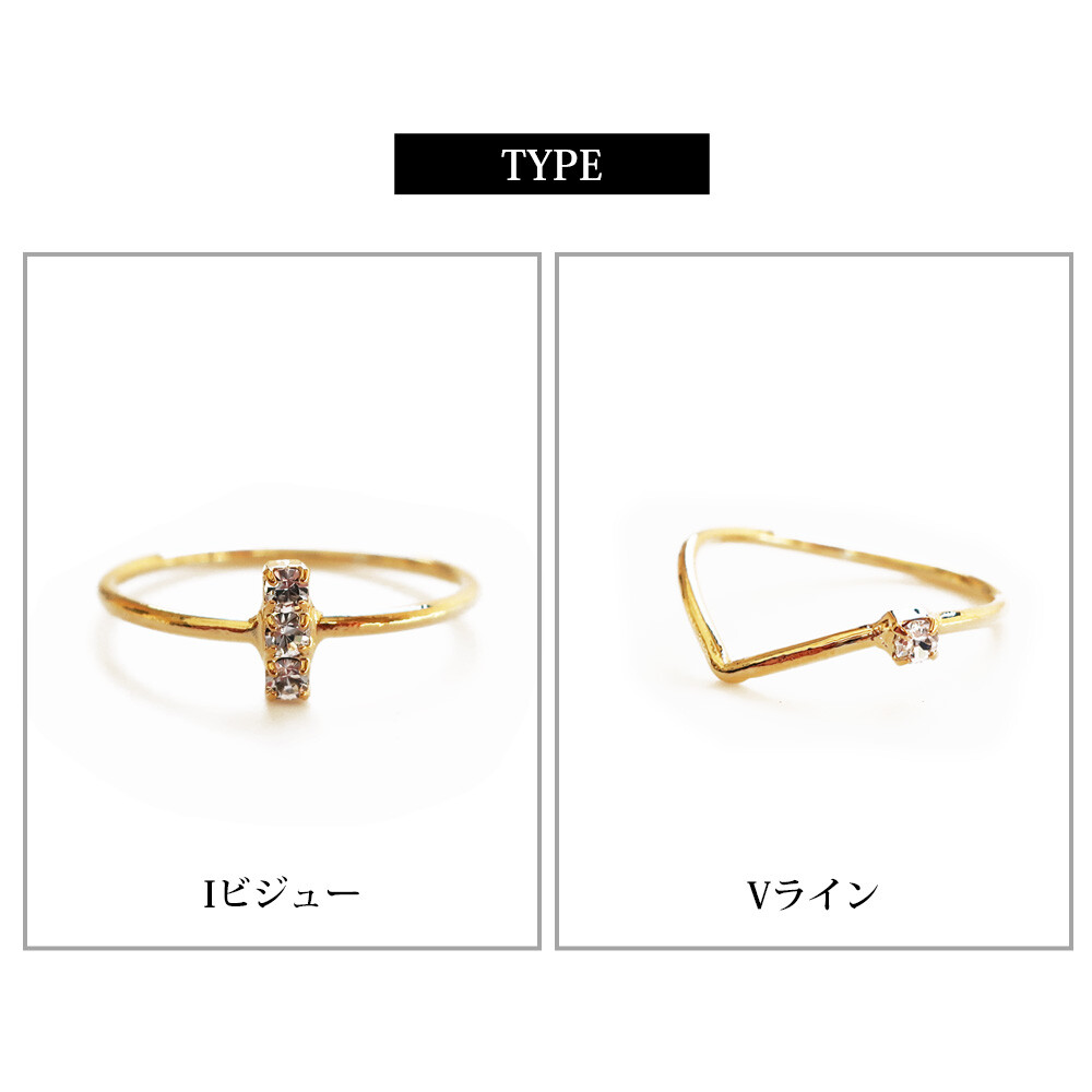 日本製-極簡V型單鑽線戒 | K18鍍金-顯瘦戒指 (日圍13號)