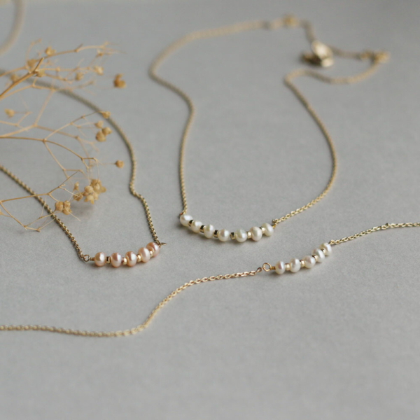日本製-淡水珍珠-微笑項鍊 | K18鍍金-鎖骨鍊-短項鍊 (38cm) | 氣質一字鍊禮物