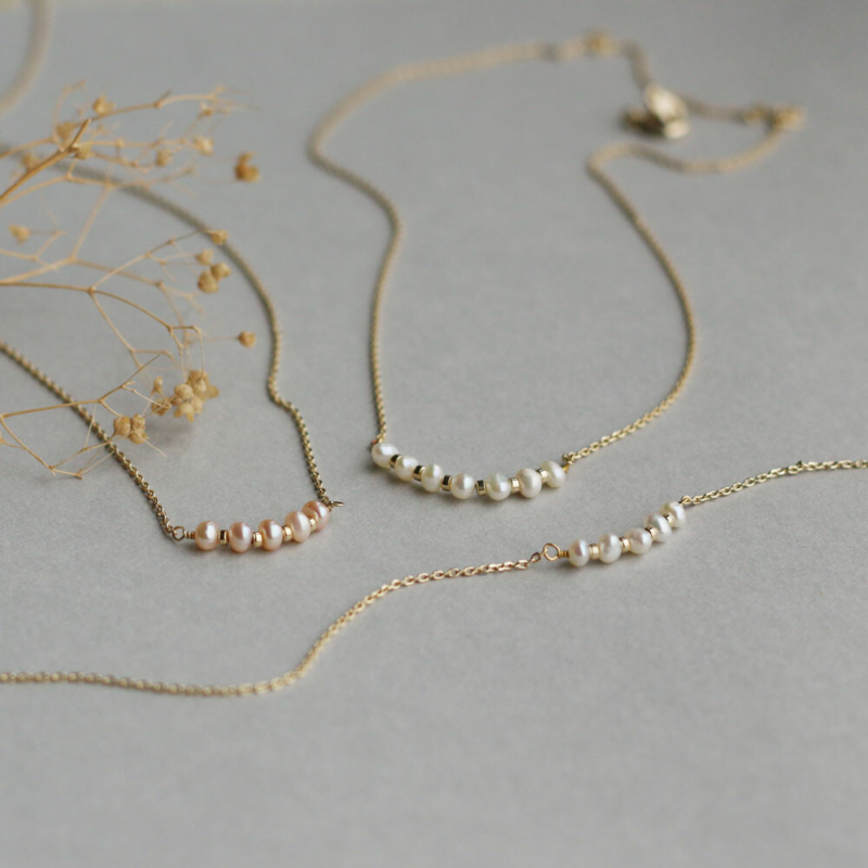 8 日本製-淡水珍珠-微笑項鍊 | K18鍍金-鎖骨鍊-短項鍊 (38cm) | 氣質一字鍊禮物