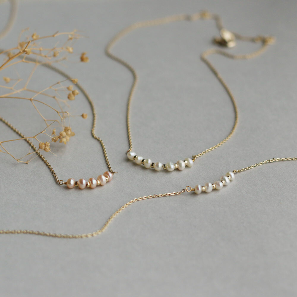 8 日本製-淡水珍珠-微笑項鍊 | K18鍍金-鎖骨鍊-短項鍊 (38cm) | 氣質一字鍊禮物