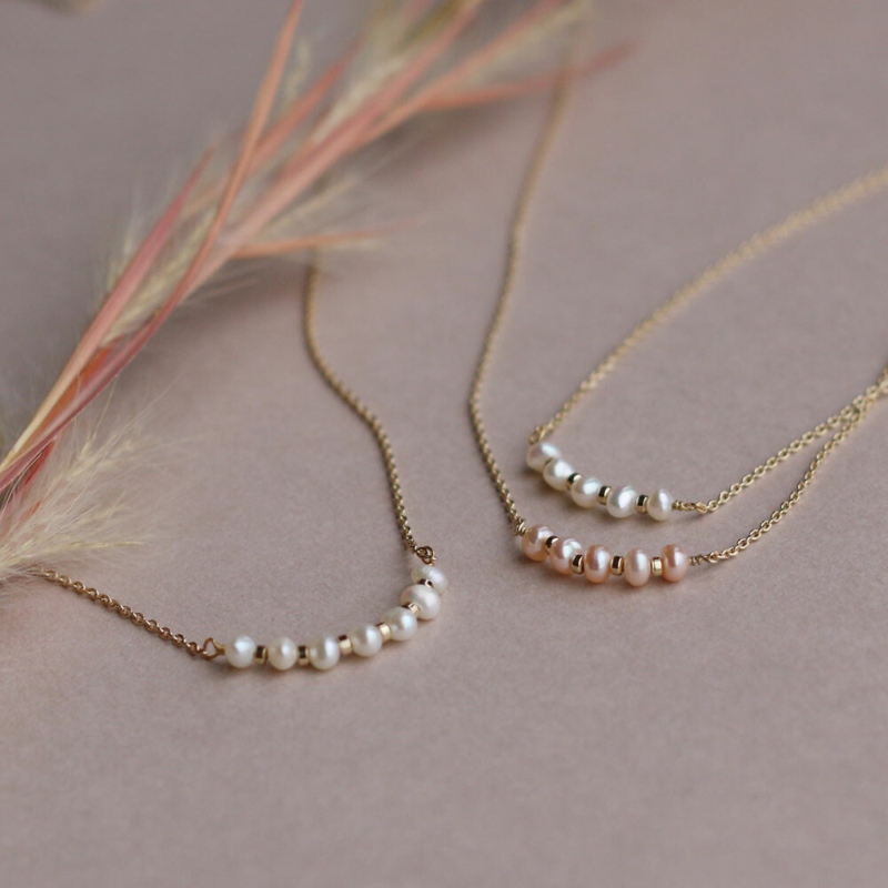 9 日本製-淡水珍珠-微笑項鍊 | K18鍍金-鎖骨鍊-短項鍊 (38cm) | 氣質一字鍊禮物