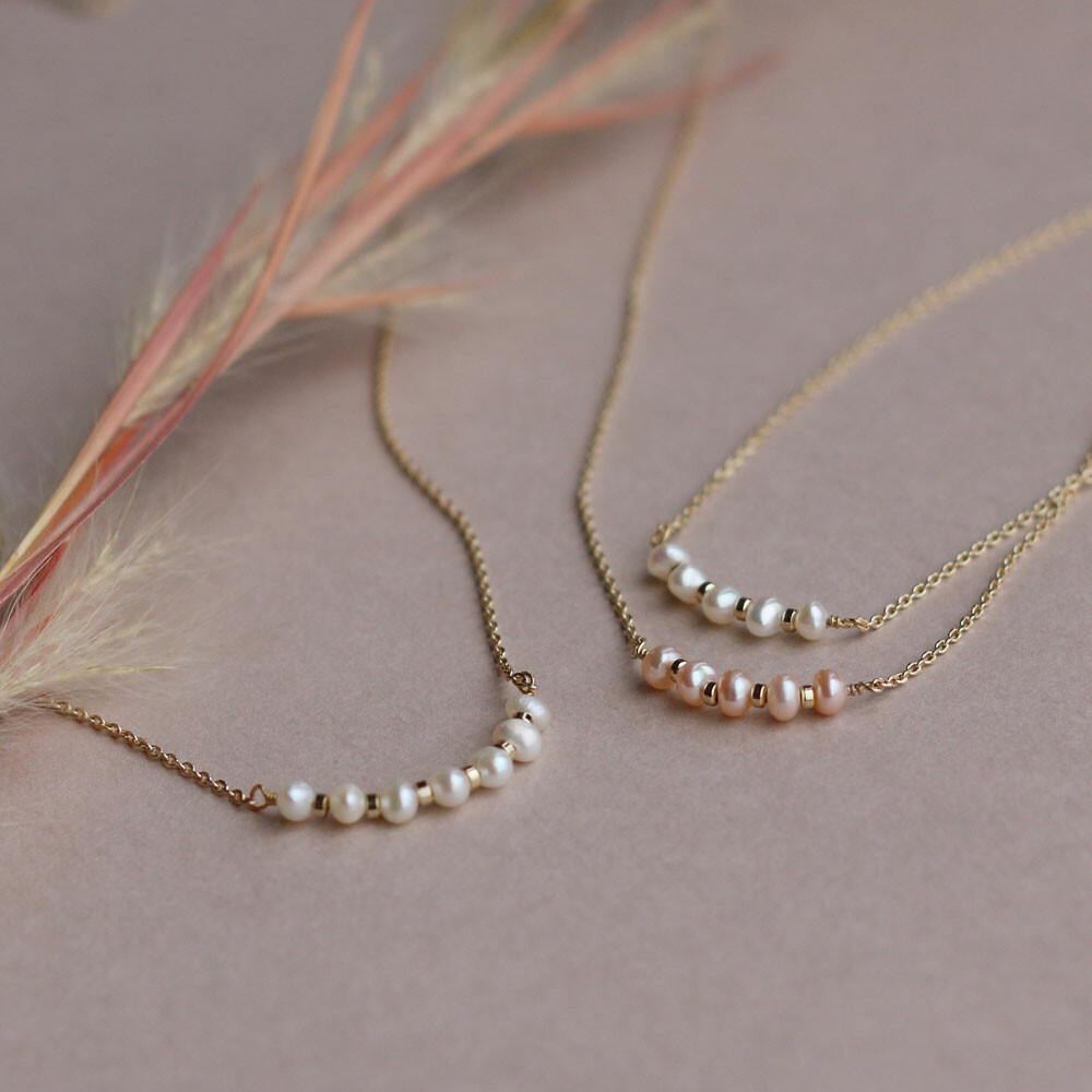 日本製-淡水珍珠-微笑項鍊 | K18鍍金-鎖骨鍊-短項鍊 (38cm) | 氣質一字鍊禮物