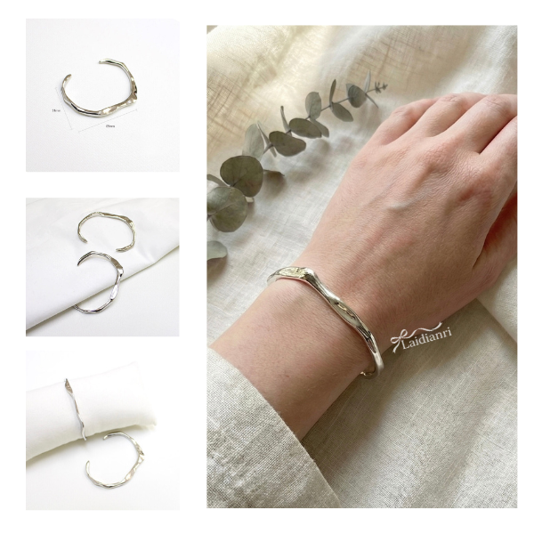 【韓國製】簡約不規則波浪金屬手環｜正韓銀色開口造型手鐲