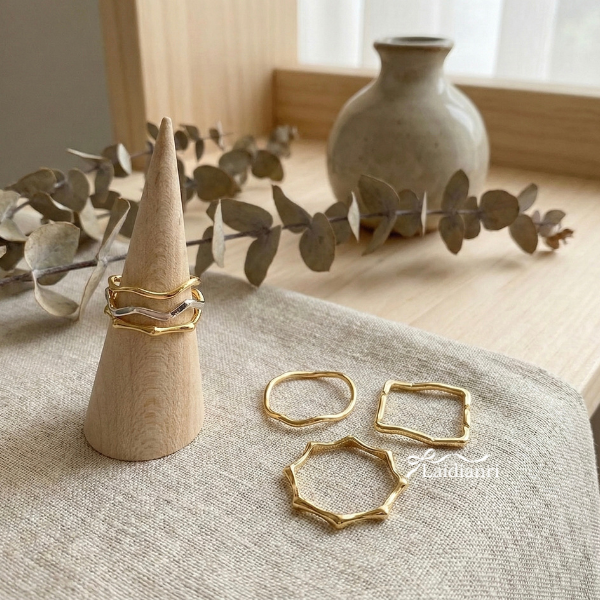 7 【韓國製】不規則幾何黃銅戒指3件組|正韓金色造型戒指