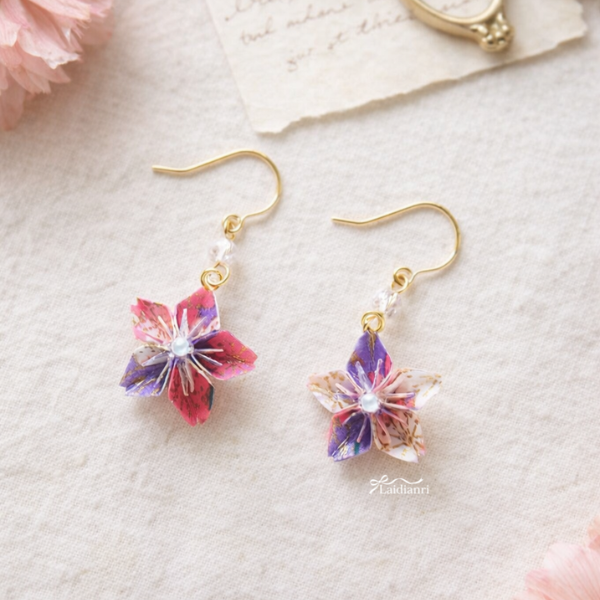 185 日本製-日系和風摺紙花朵耳環