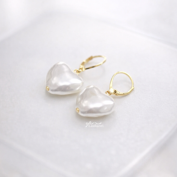 303 日本製|大顆心形珍珠耳環