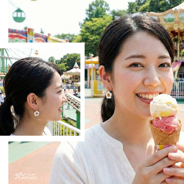 【日本製】復古鏤空花朵耳環｜米白色鈦針耳飾